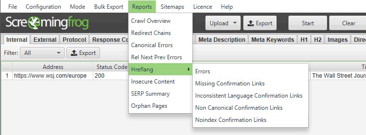 Screaming Frog mixed content report